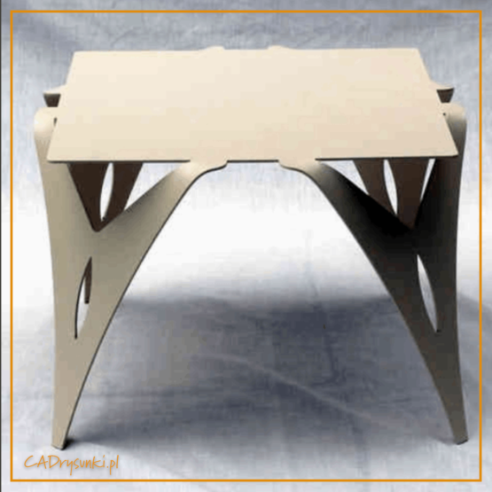 Stół z blatem kwadratowym i nogami stalowymi wycinanymi laserowo