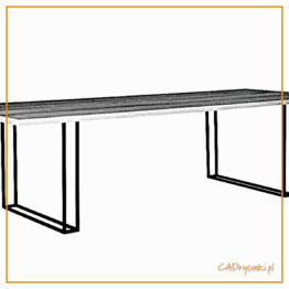 Stół na cienkich podwójnych nogach wykonanych z metalowych prętów